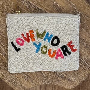 Fun Beaded Coin Purse White Wallet Travel Pouch Womens Accessories NEW FAST SHIP